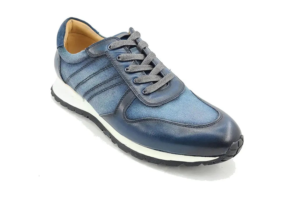 Fashion Sneaker Calfskin with Canvas inlaid Carrucci