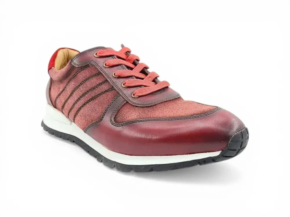 Fashion Sneaker Calfskin with Canvas inlaid Carrucci