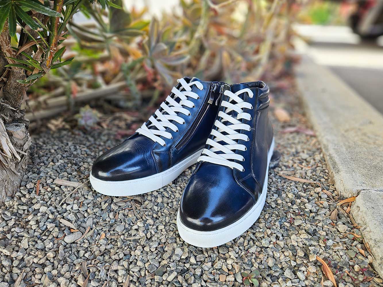 High Top Side Zipper Leather Sneaker Carrucci