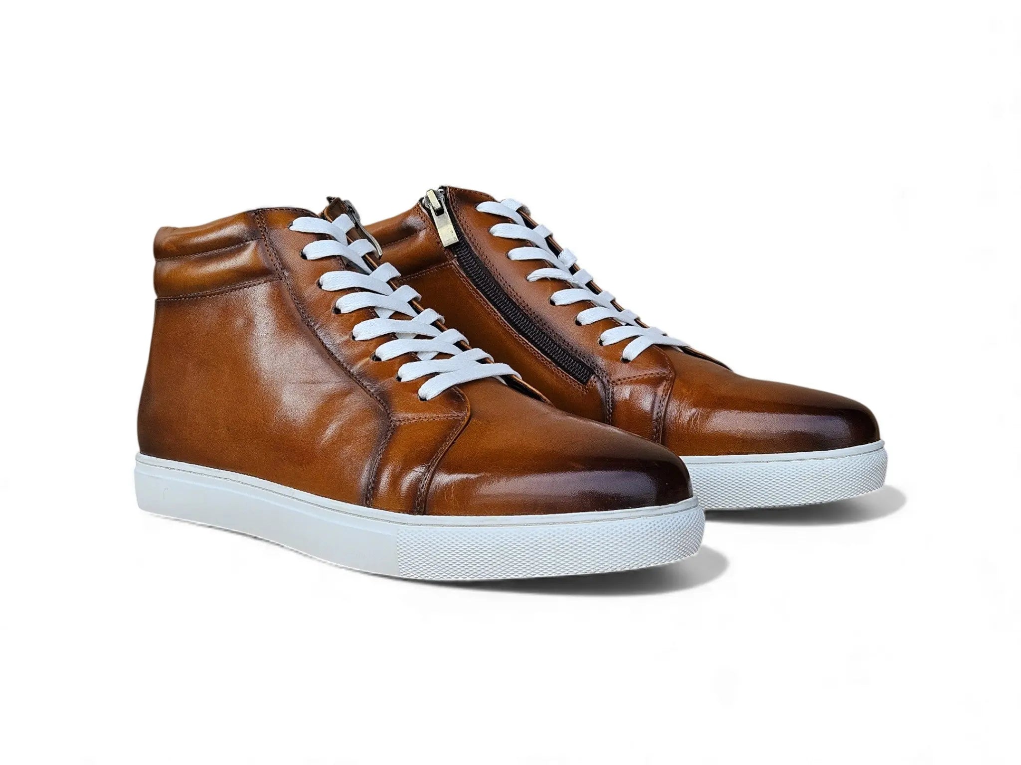 High Top Side Zipper Leather Sneaker - Carrucci Shoes