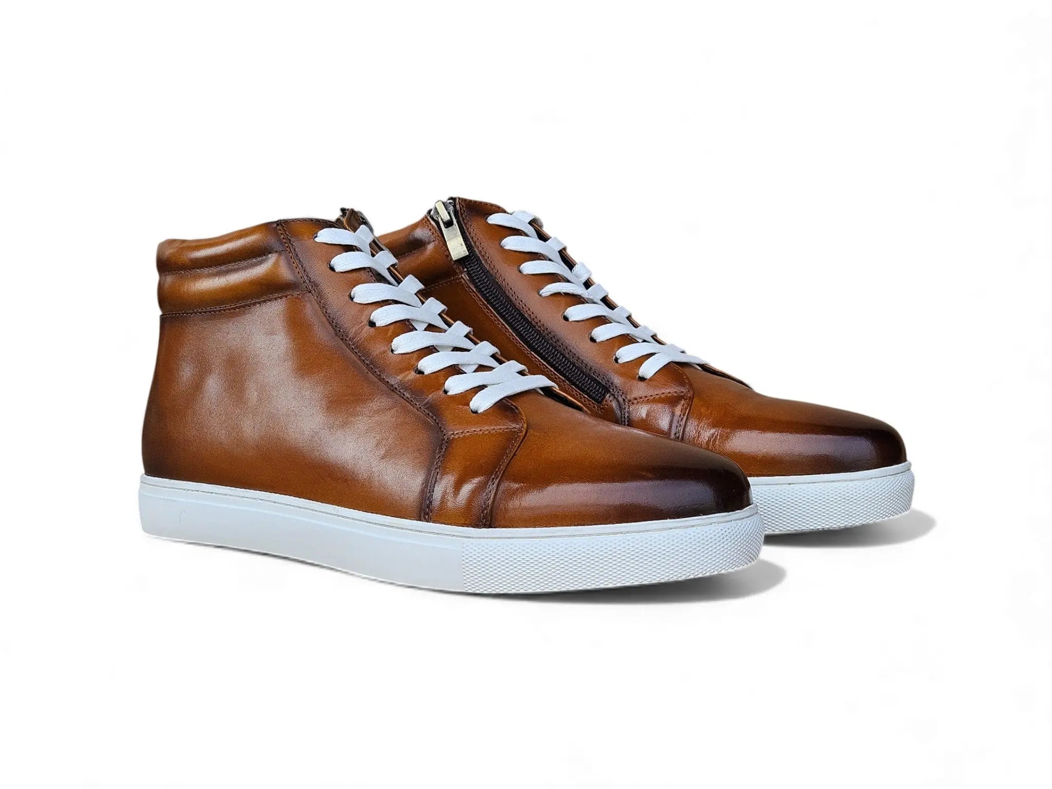 High Top Side Zipper Leather Sneaker Carrucci