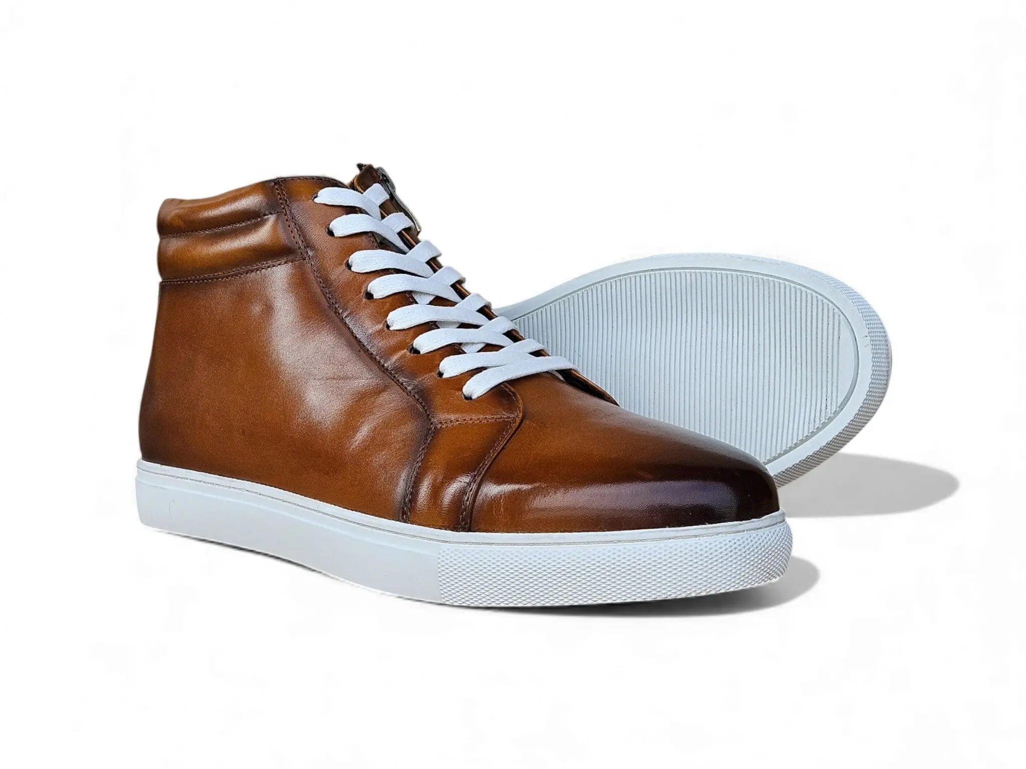 High Top Side Zipper Leather Sneaker Carrucci