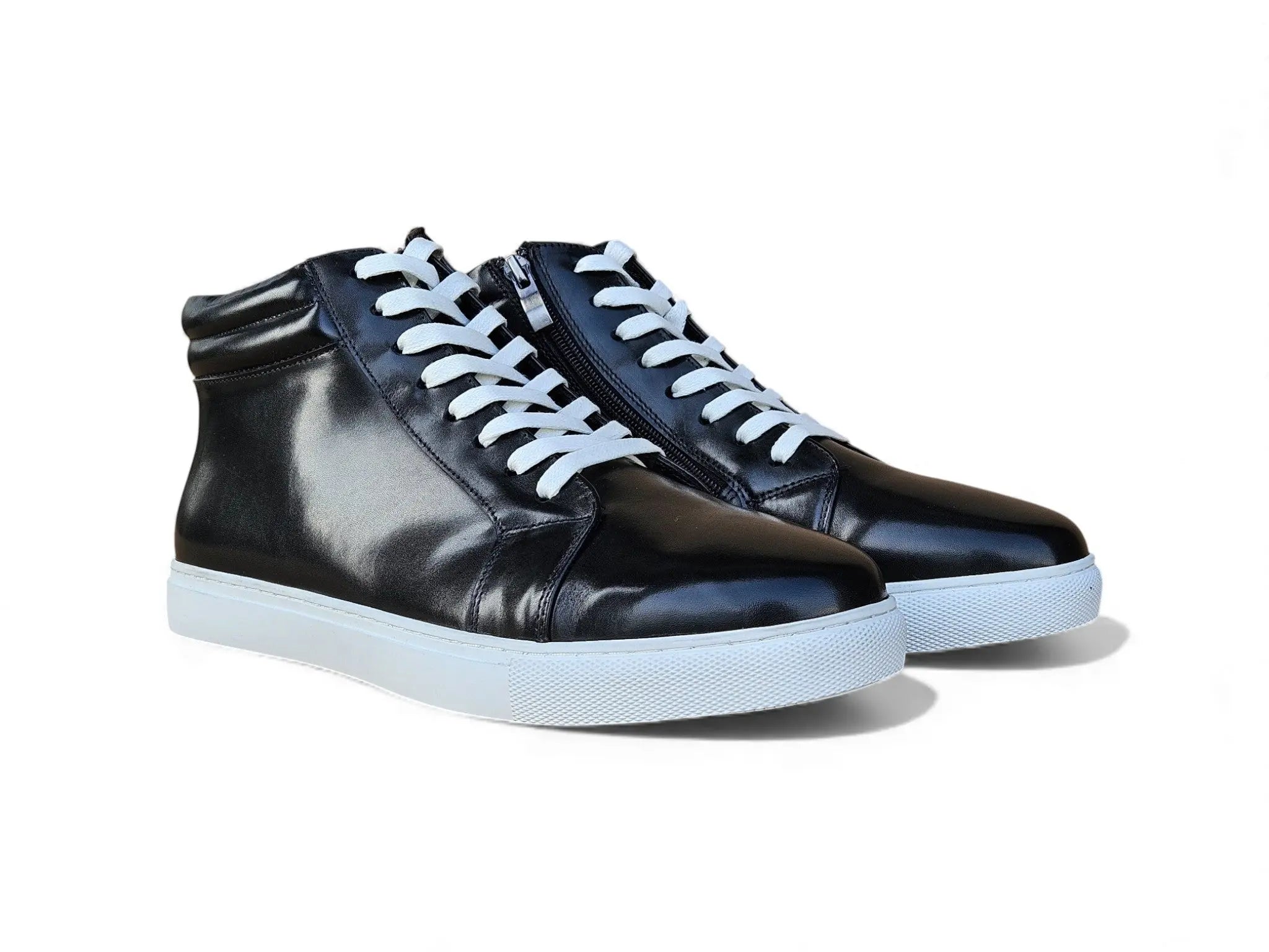 High Top Side Zipper Leather Sneaker - Carrucci Shoes
