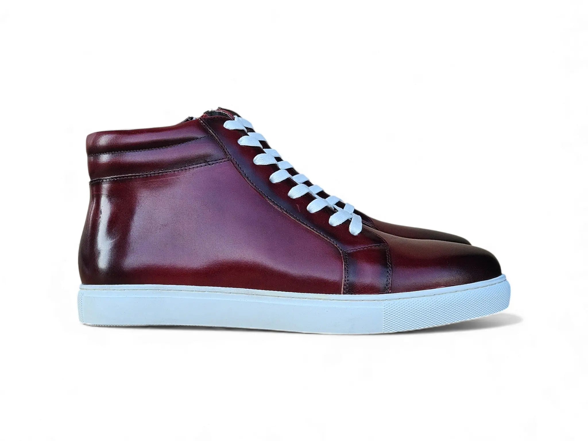 High Top Side Zipper Leather Sneaker Carrucci