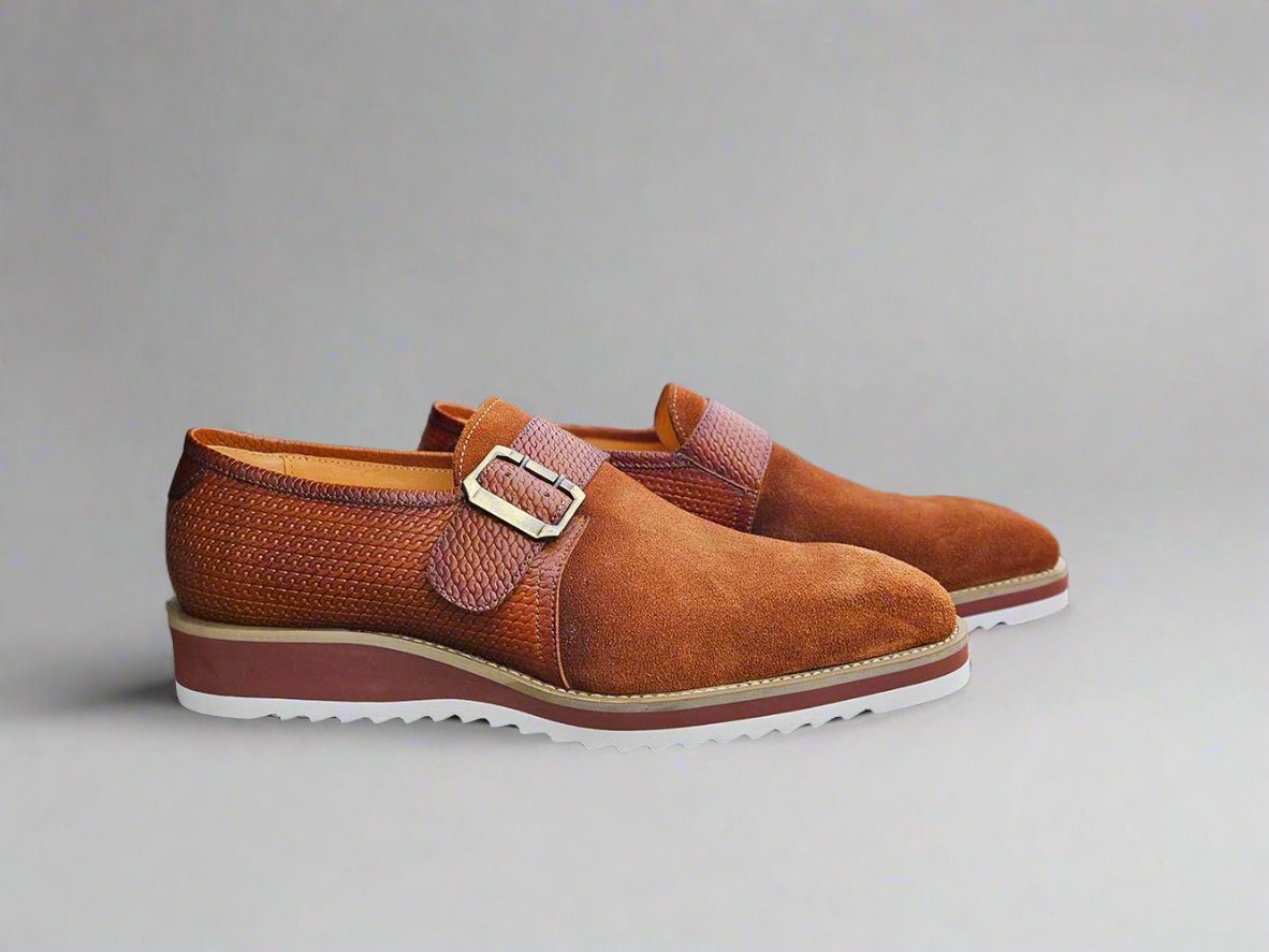 Suede Buckle Monk Strap Shoe