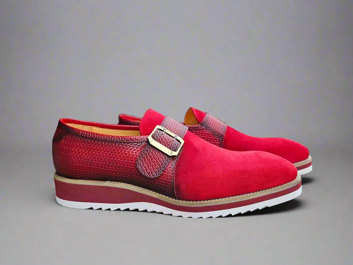 Suede Buckle Monk Strap Shoe