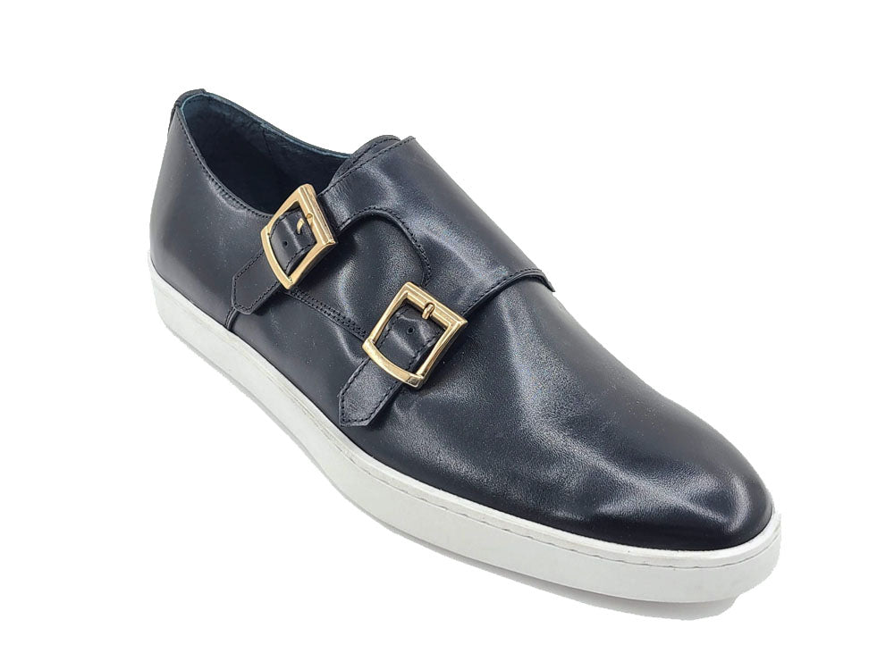 Santoni double-buckle leather monk shoes - Blue