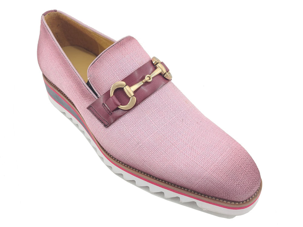 Linen Loafer With Gold Tone Buckle