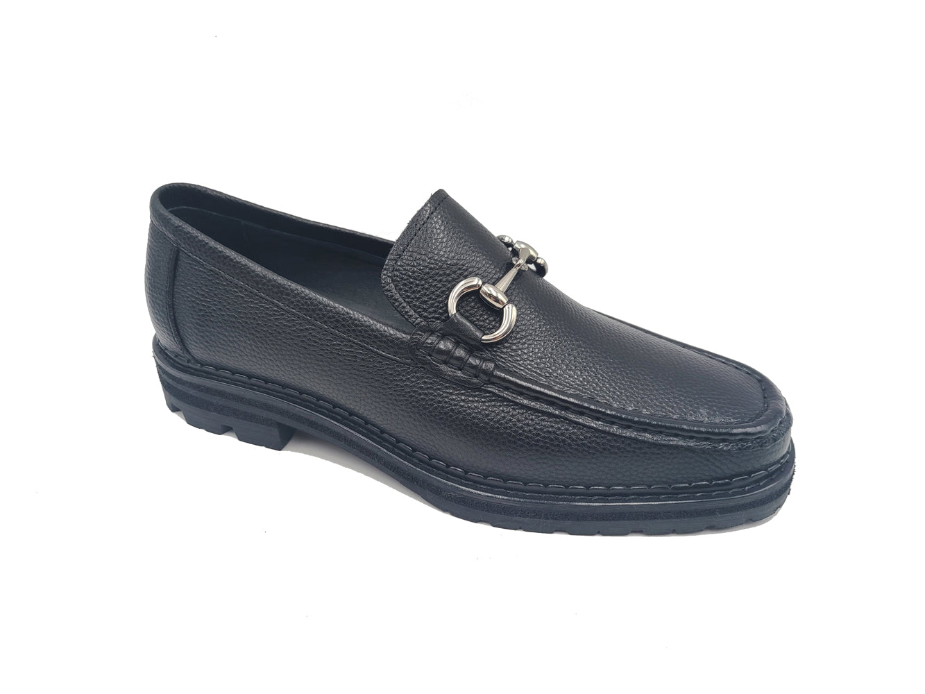 Pebble Leather Buckle Loafer