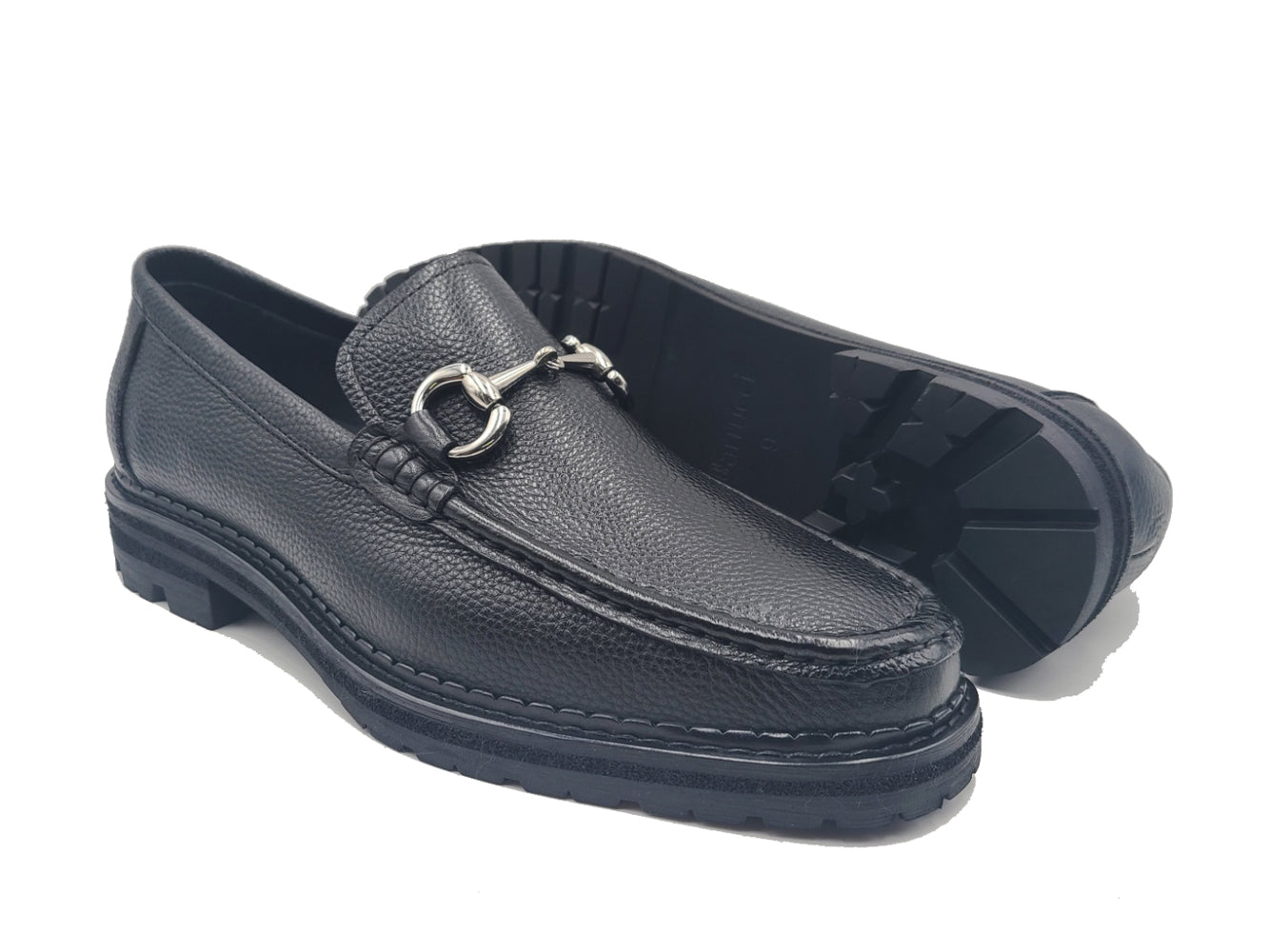 Pebble Leather Buckle Loafer