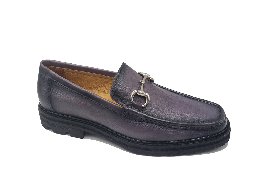 Pebble Leather Buckle Loafer