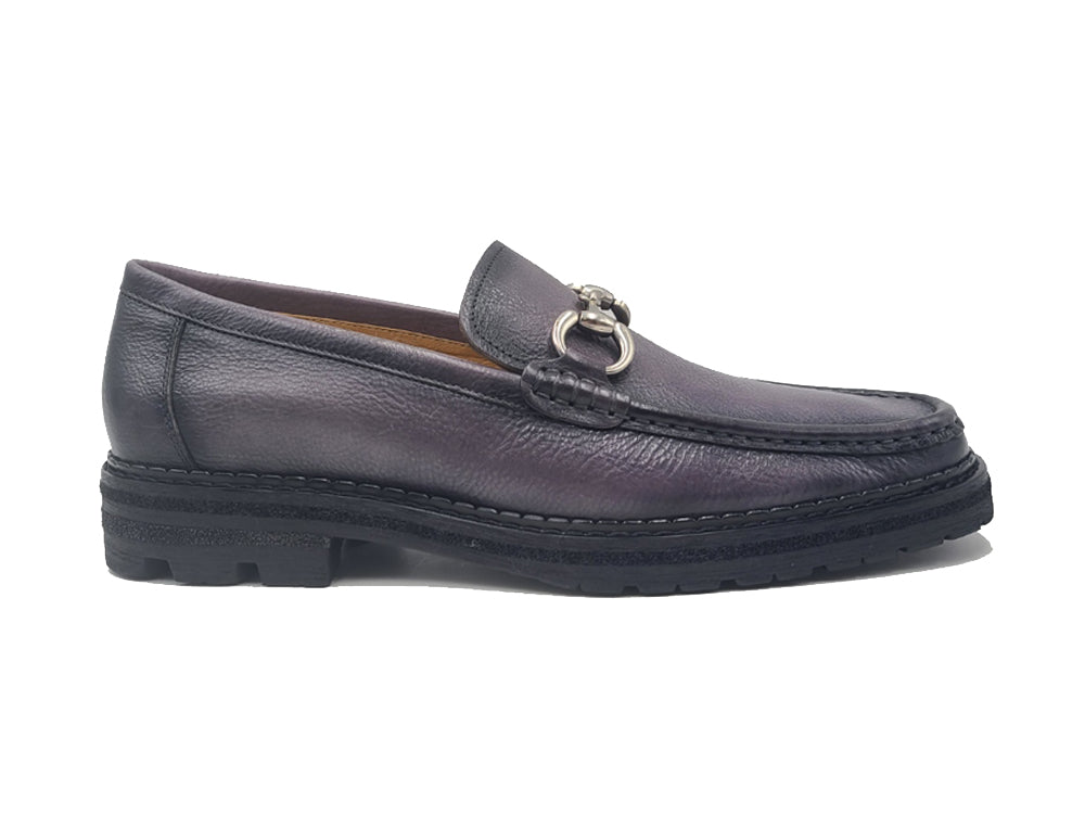 Pebble Leather Buckle Loafer