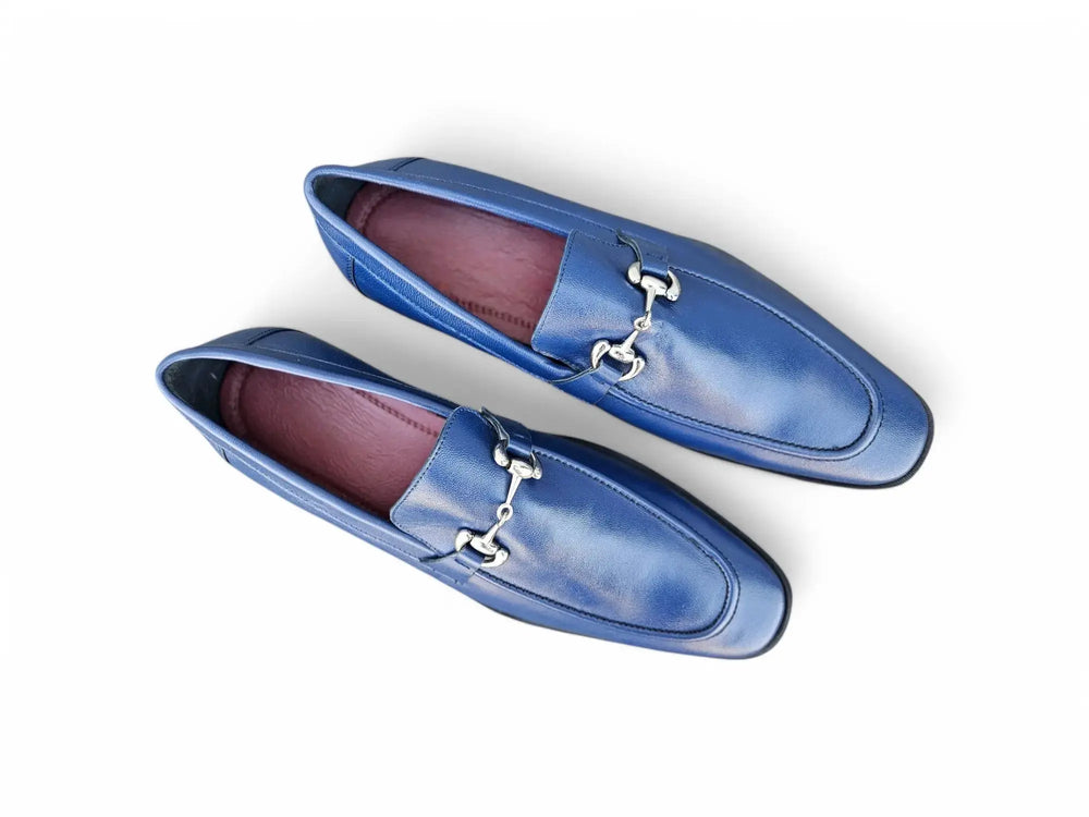 Leather Sole Horsebit Loafer - Carrucci Shoes Navy / 11 Leather Sole Horsebit Loafer - Carrucci Shoes Navy / 11