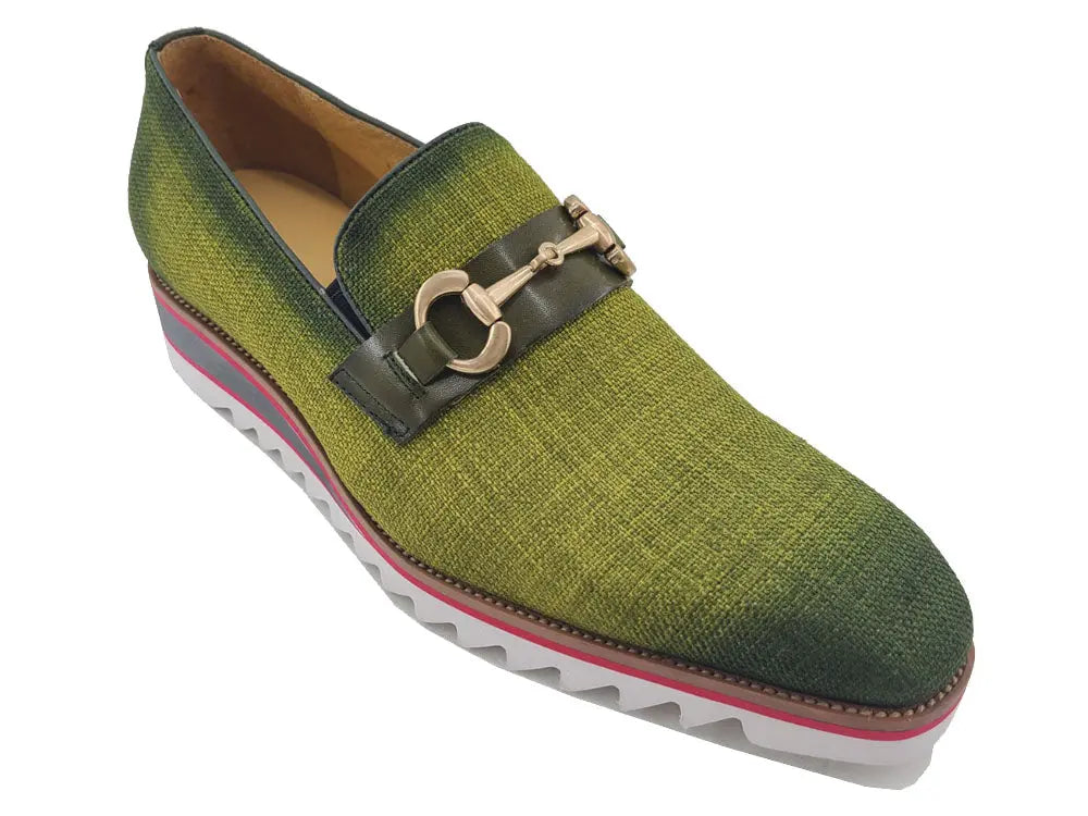 Linen Loafer With Gold Tone Buckle Carrucci