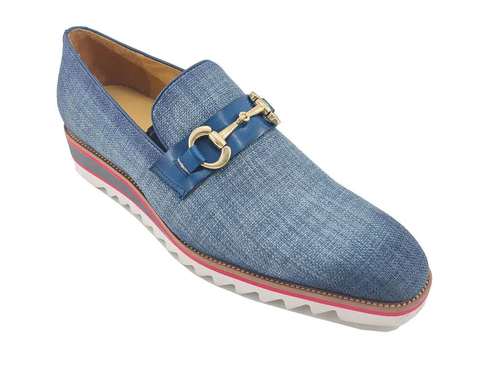 Linen Loafer With Gold Tone Buckle Carrucci