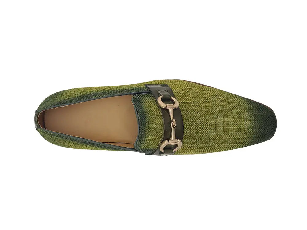 Linen Loafer With Gold Tone Buckle Carrucci