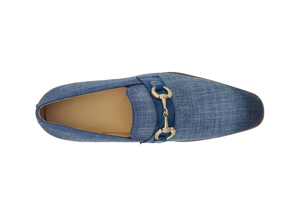 Linen Loafer With Gold Tone Buckle Carrucci