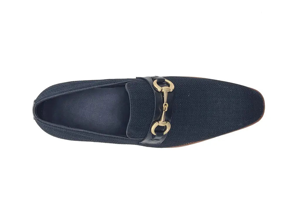 Linen Loafer With Gold Tone Buckle Carrucci