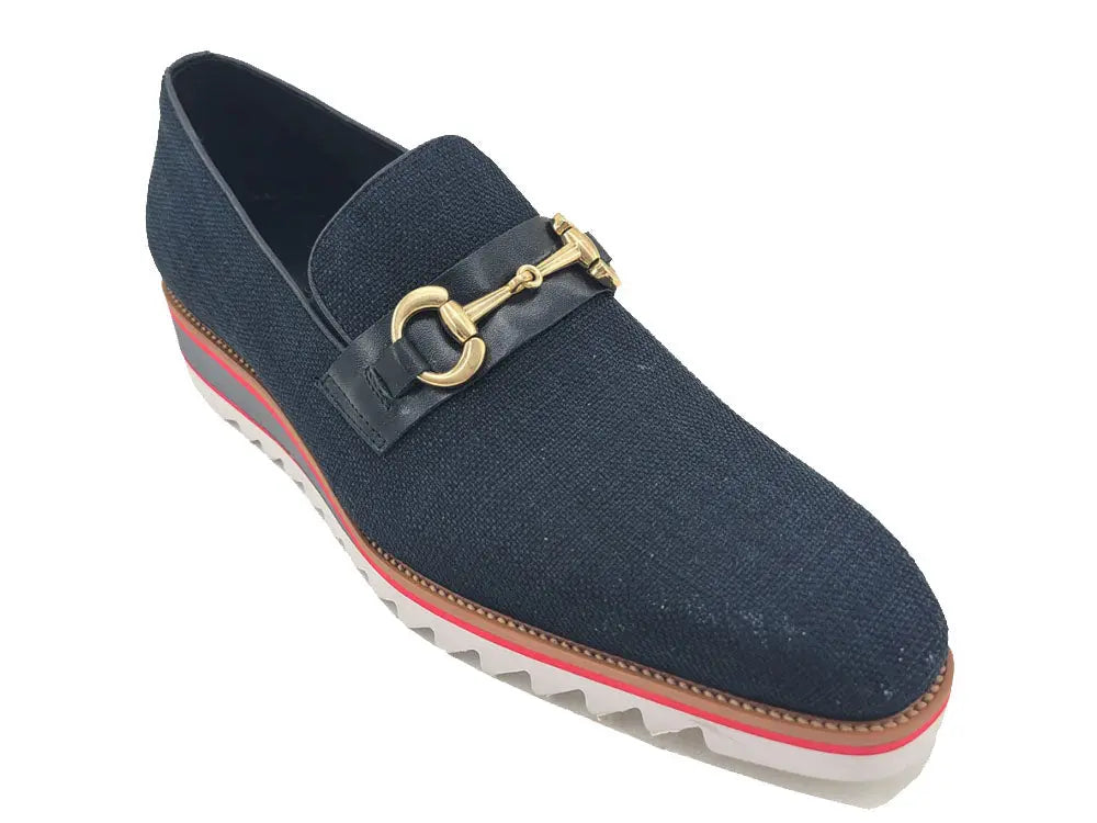 Linen Loafer With Gold Tone Buckle Carrucci