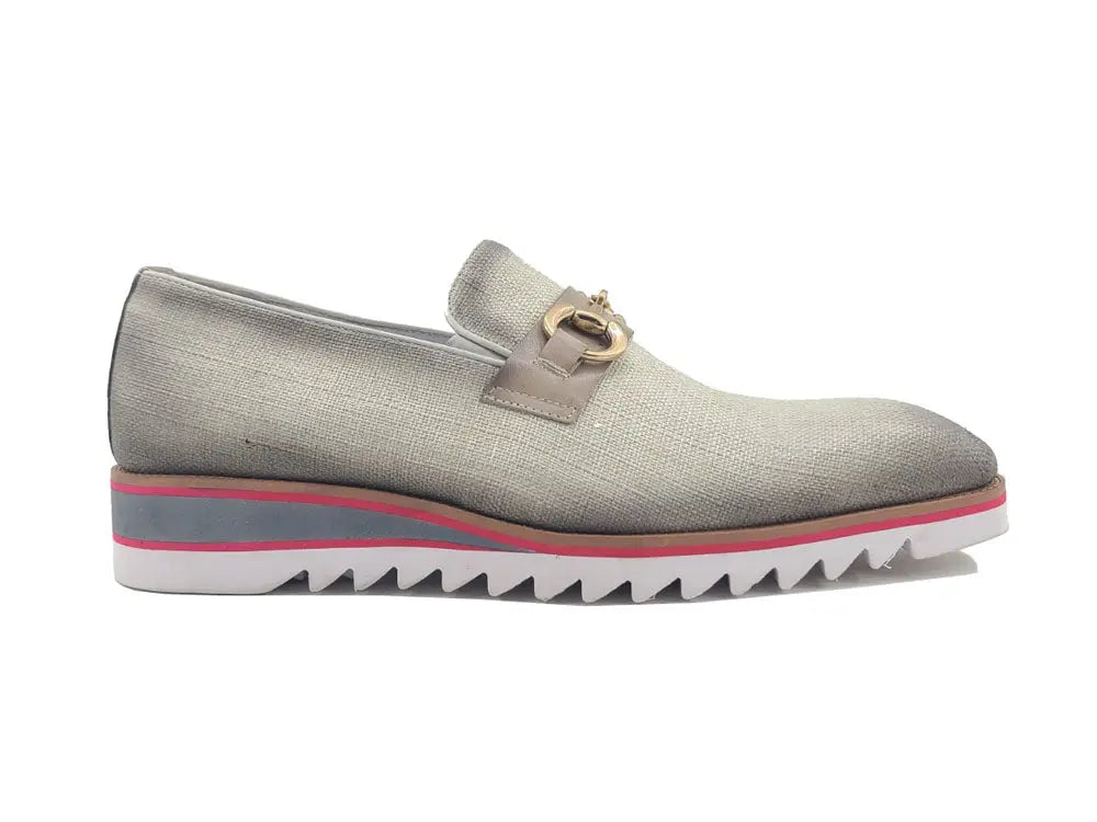 Linen Loafer With Gold Tone Buckle Carrucci