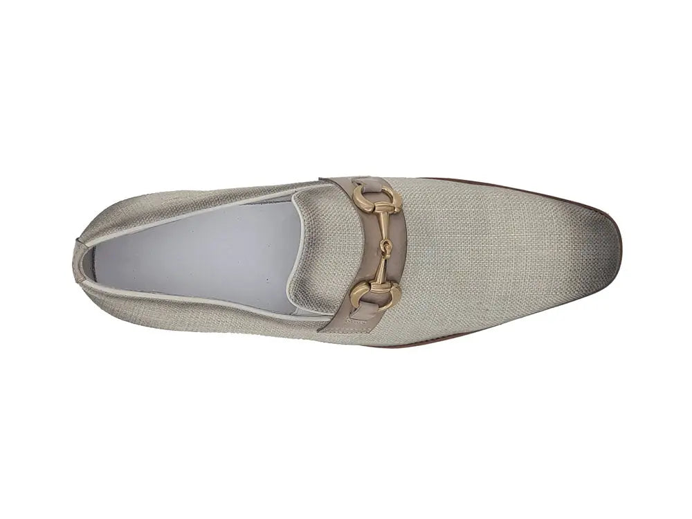 Linen Loafer With Gold Tone Buckle Carrucci