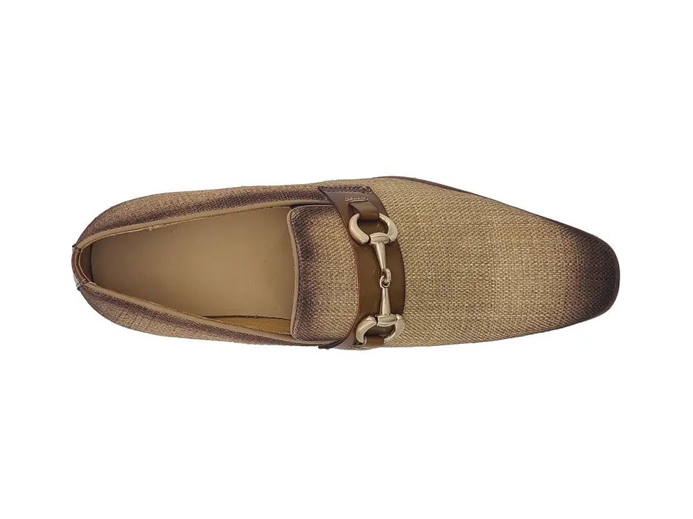 Linen Loafer With Gold Tone Buckle Carrucci