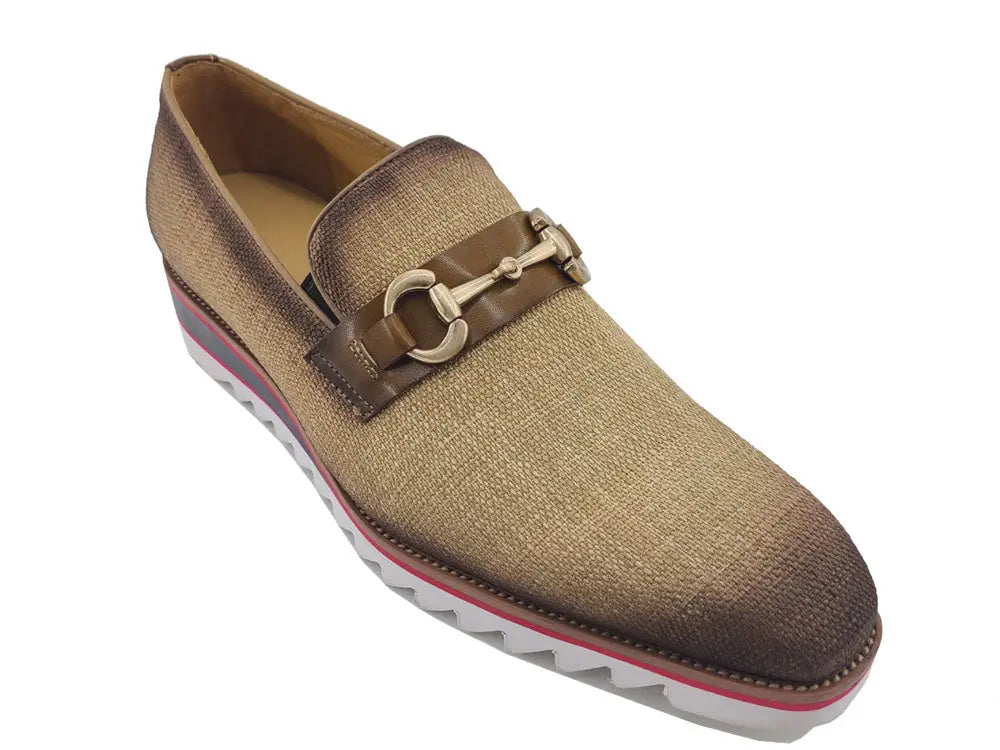 Linen Loafer With Gold Tone Buckle Carrucci