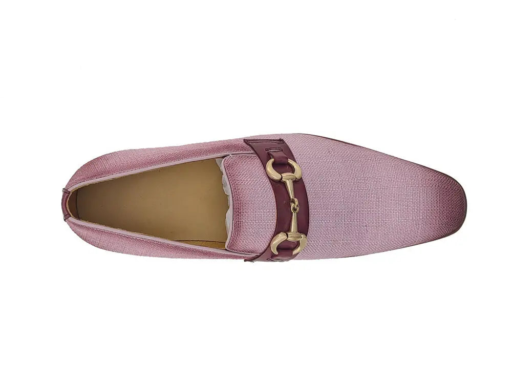 Linen Loafer With Gold Tone Buckle Carrucci