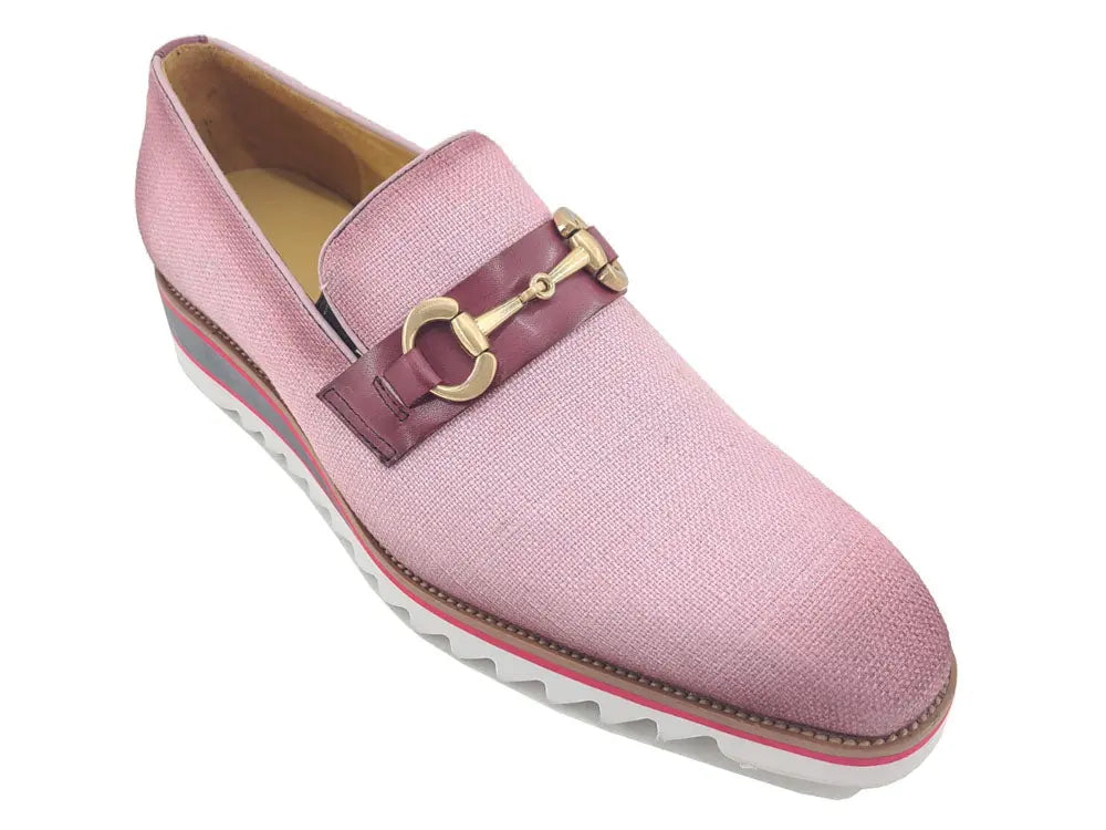 Linen Loafer With Gold Tone Buckle Carrucci