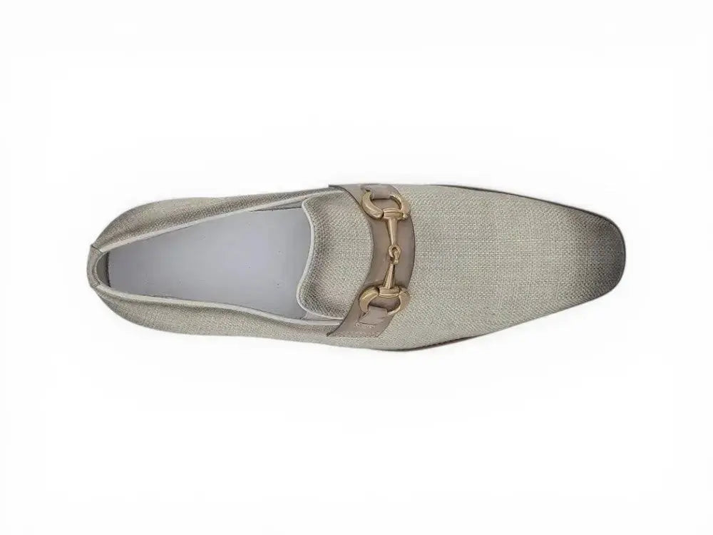 Linen Loafer With Gold Tone Buckle Carrucci