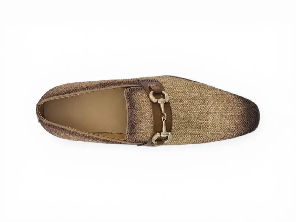 Linen Loafer With Gold Tone Buckle Carrucci