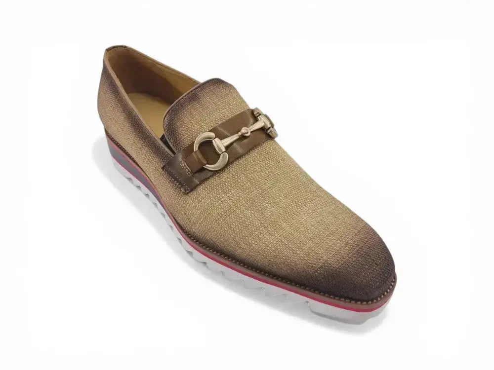 Linen Loafer With Gold Tone Buckle Carrucci