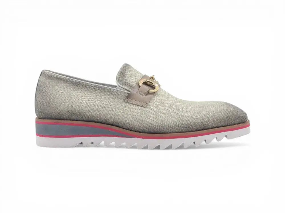 Linen Loafer With Gold Tone Buckle Carrucci