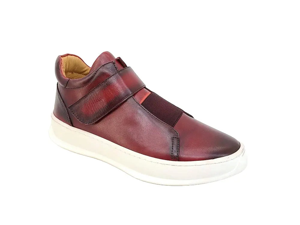 Mid Top Burnished Leather Sneaker Carrucci