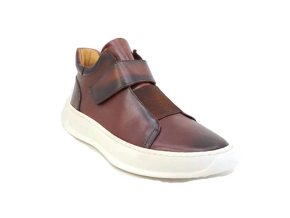 Mid Top Burnished Leather Sneaker Carrucci