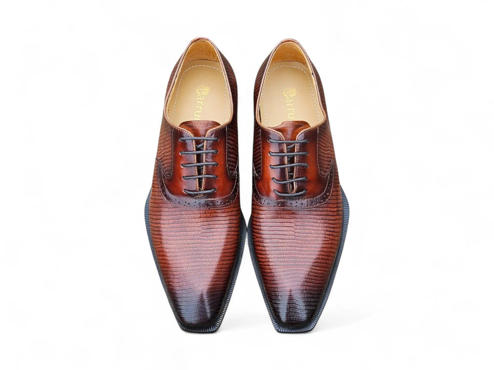 Milano Lizard Embossed Oxford Dress Shoes - Carrucci Shoes display picture 2
