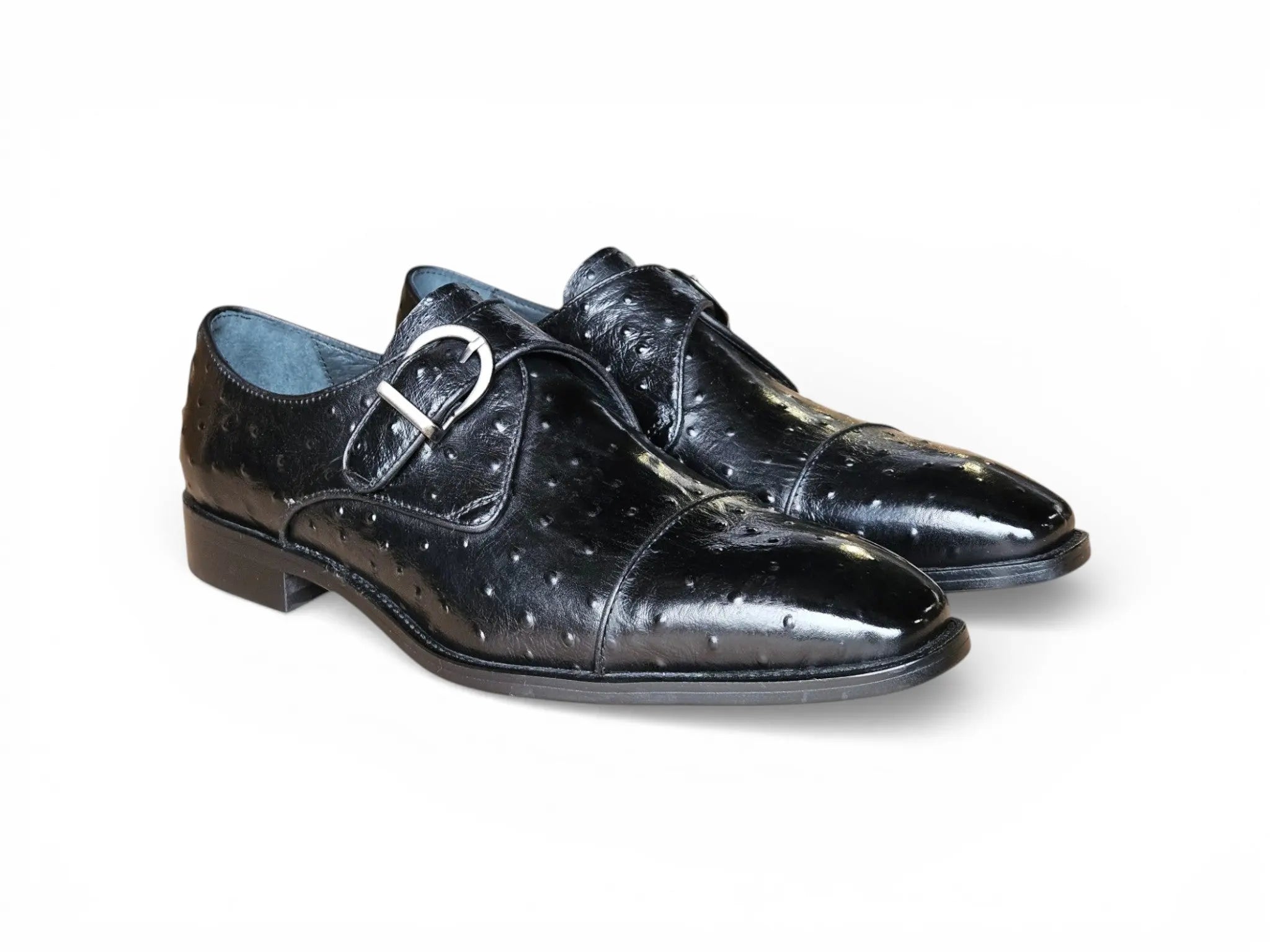 Ostrich Embossed Cap Toe Single Monk Strap Carrucci