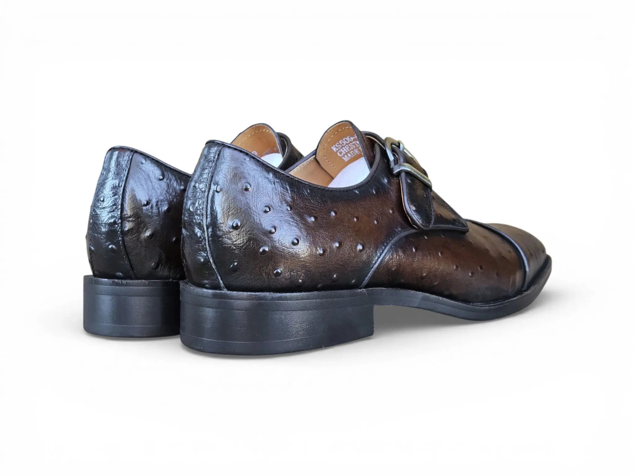Ostrich Embossed Cap Toe Single Monk Strap Carrucci