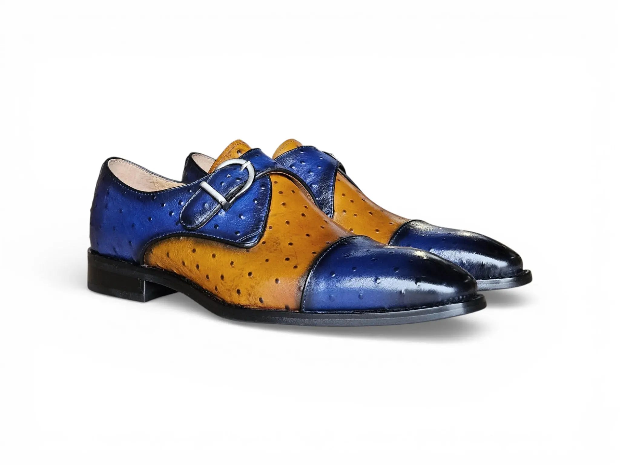Ostrich Embossed Cap Toe Single Monk Strap Carrucci