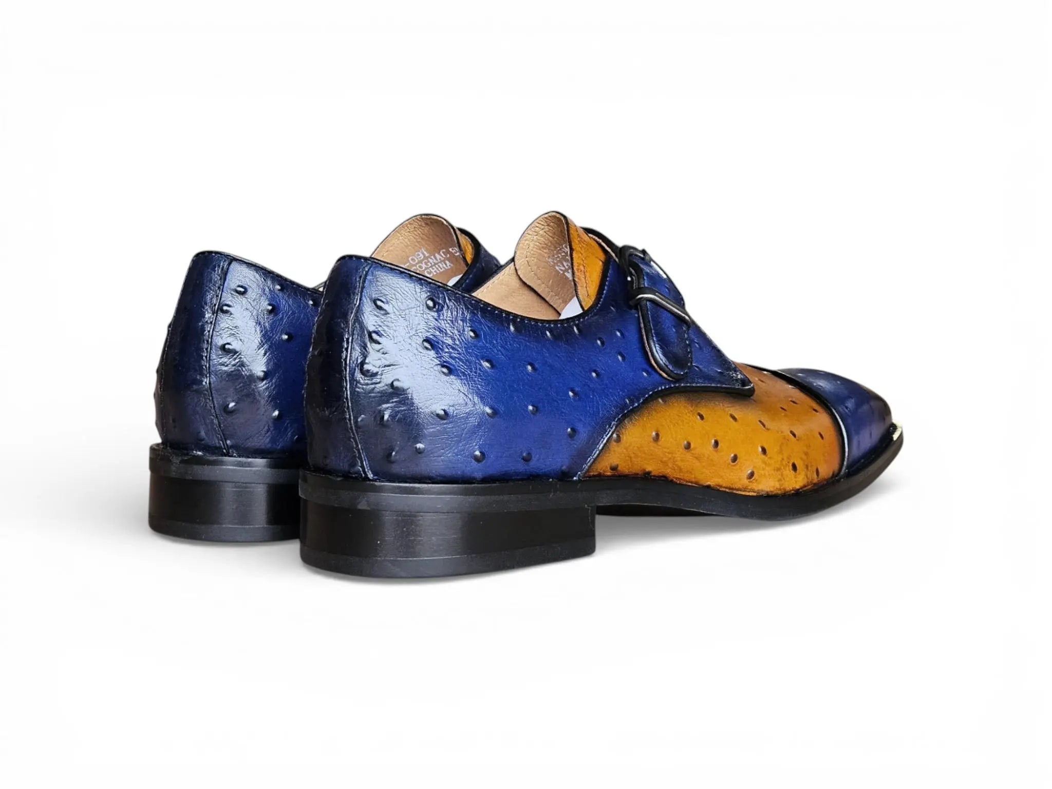 Ostrich Embossed Cap Toe Single Monk Strap Carrucci