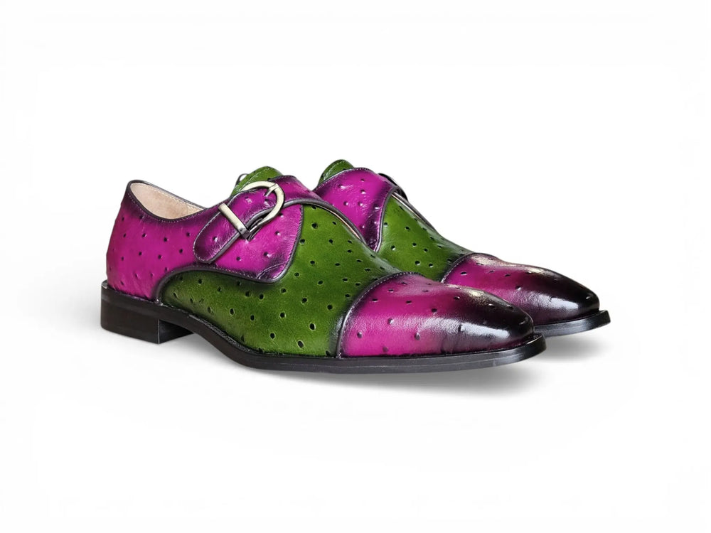 Two-Tone Ostrich Embossed Monk Strap Dress Shoes