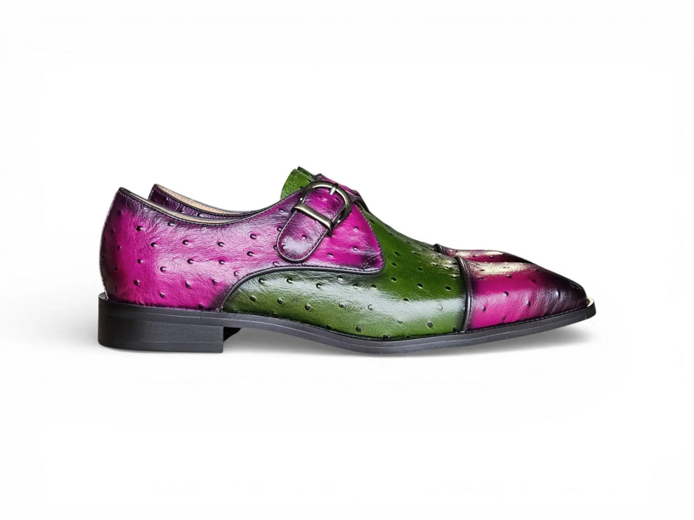 Two-Tone Ostrich Embossed Monk Strap Dress Shoes
