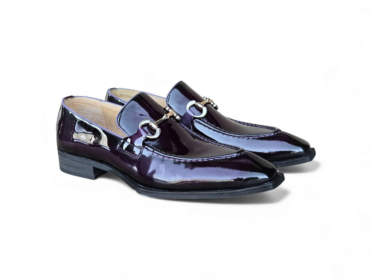 Contempo Collection‎ Black Patent Leather Loafers with Decorative Silver Buckle Penny loafers with wrinkle croco leather in black and  main image 2