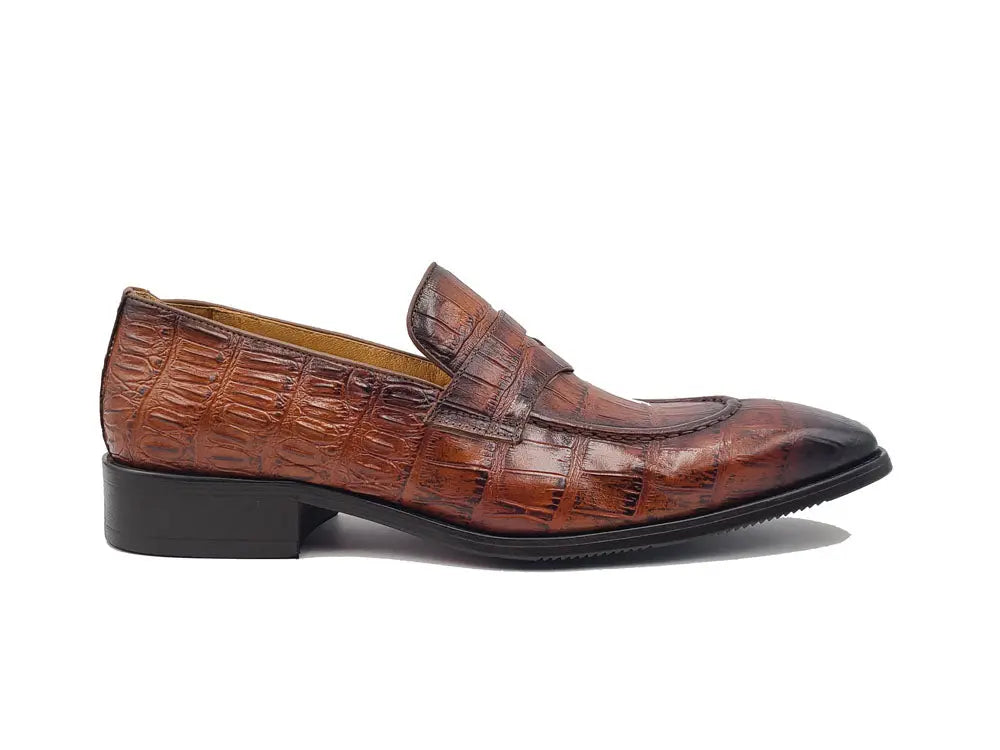 Penny Loafer Features Alligator Embossed Calfskin Carrucci