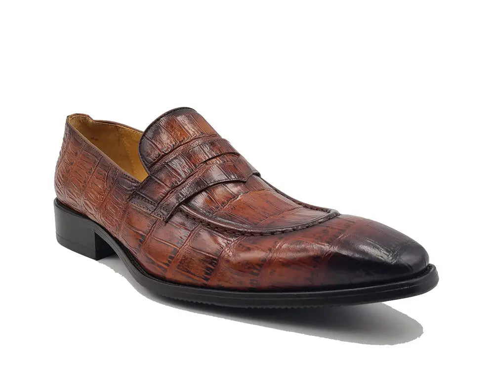 Penny Loafer Features Alligator Embossed Calfskin Carrucci