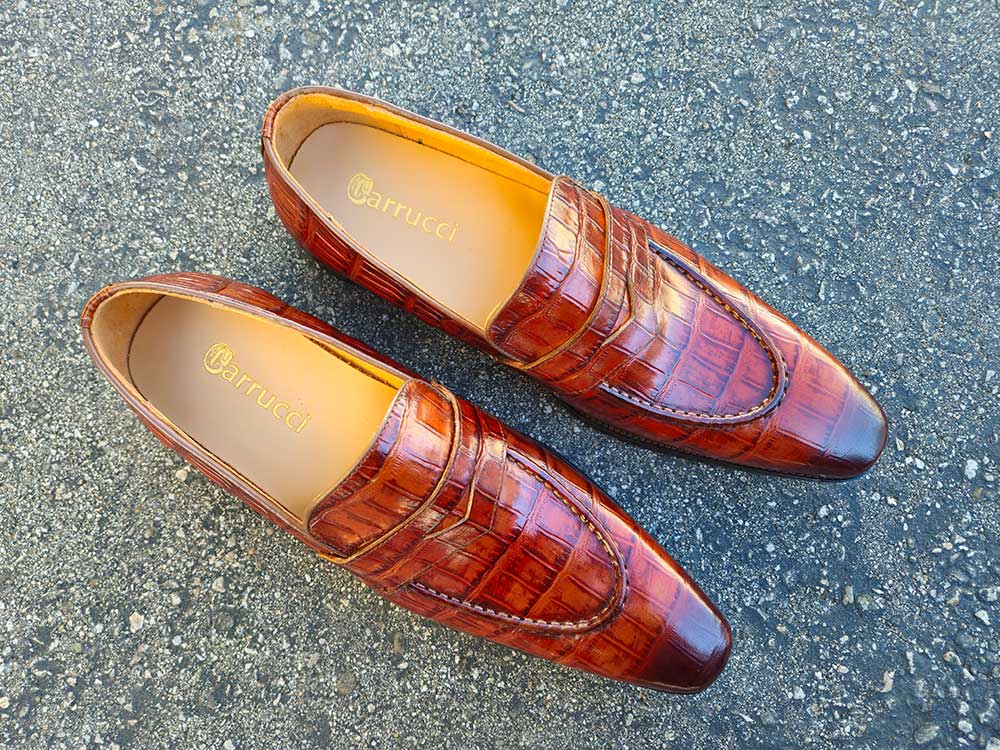 Penny Loafer Features Alligator Embossed Calfskin Carrucci