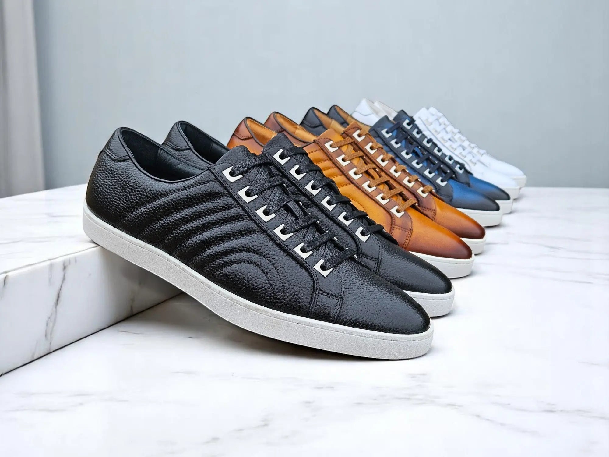 Primo Hand Burnished Leather Sneakers Carrucci