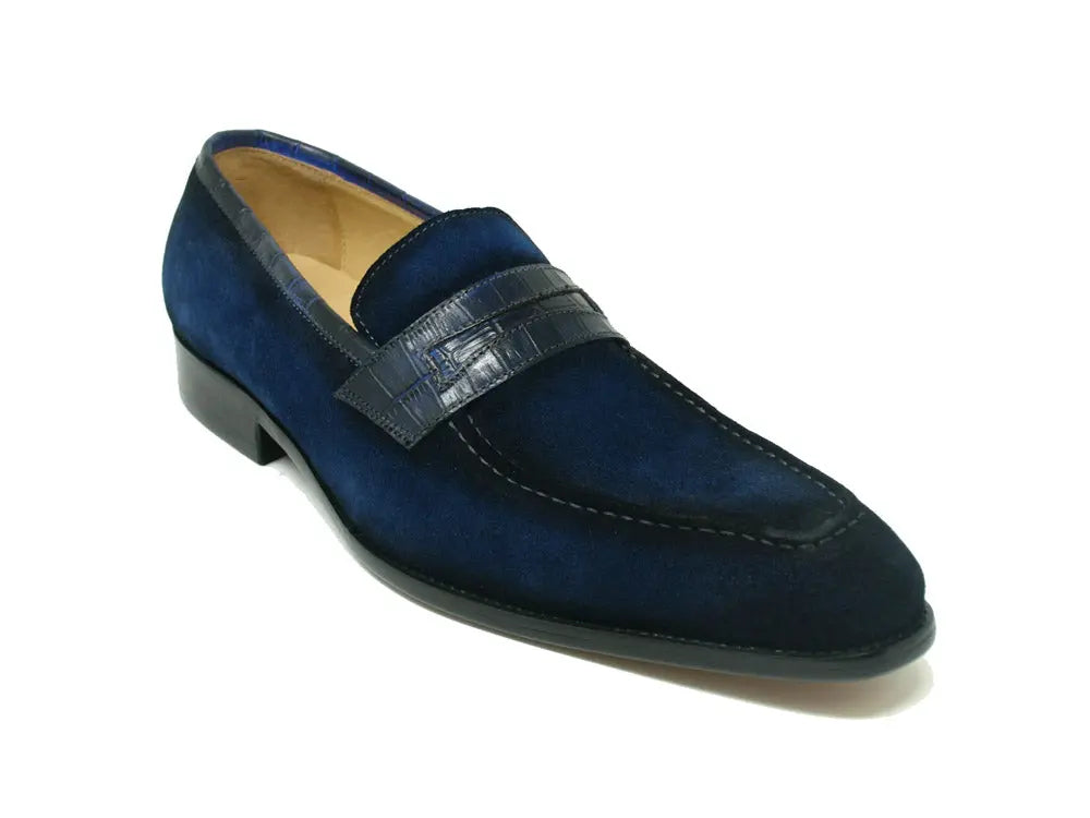 Suede Penny Loafer w/ Leather Trim Carrucci