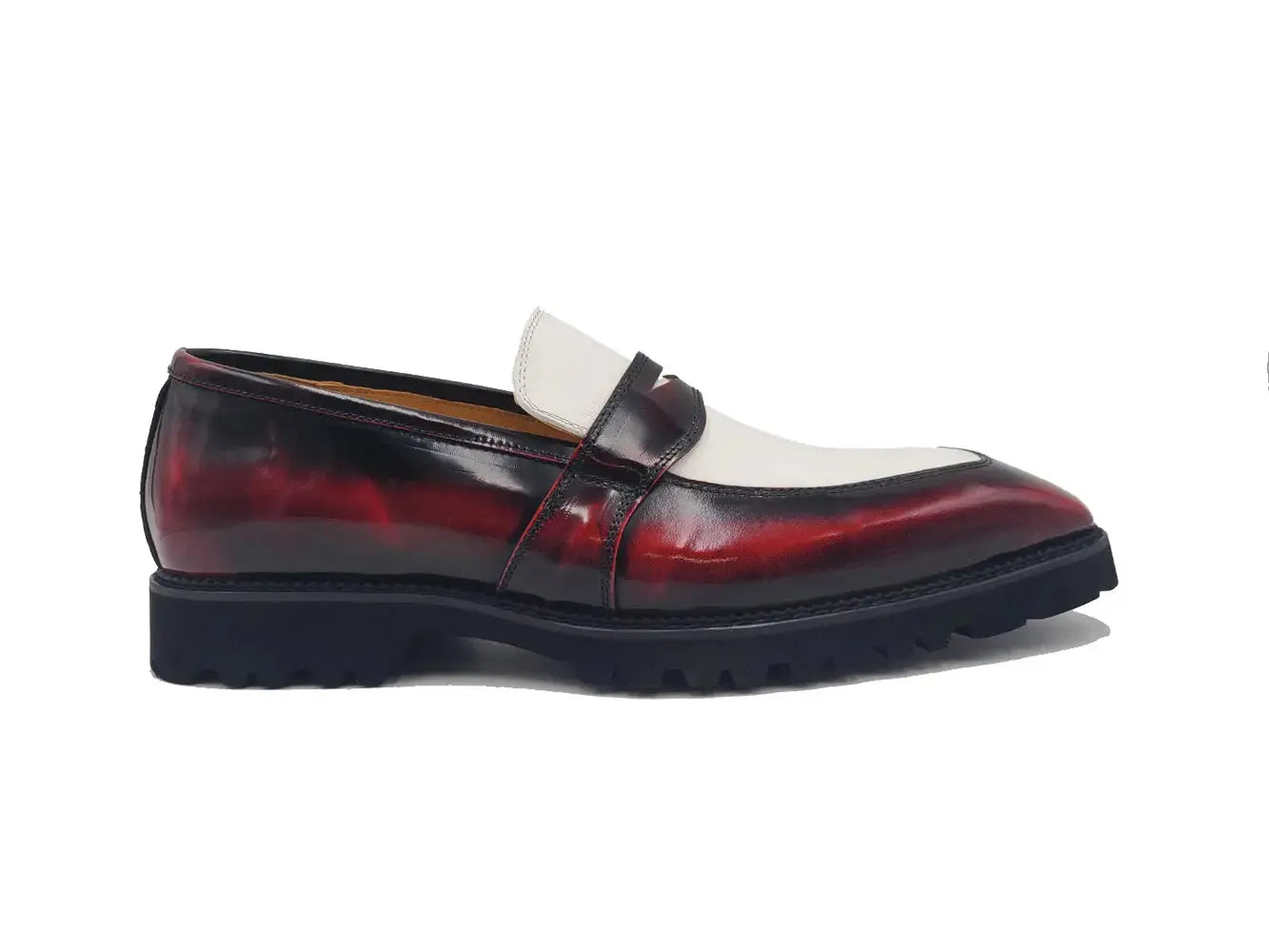 Two Tone Patent Leather Penny Loafer Carrucci