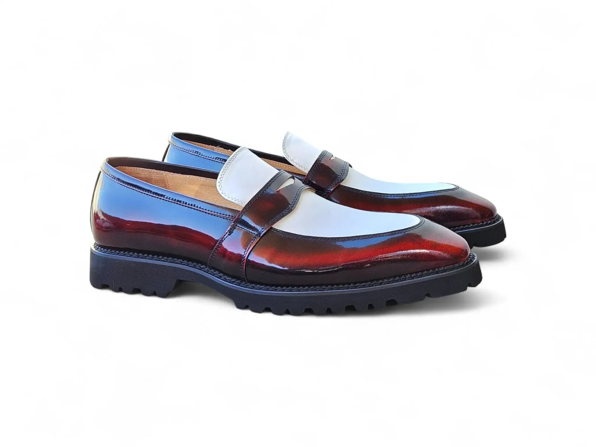 Two Tone Patent Leather Penny Loafer Carrucci